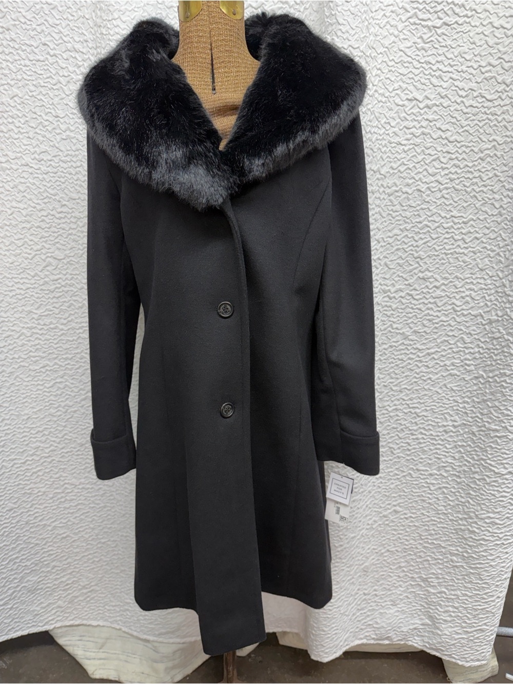 Lauren Ralph Lauren Black Faux Fur Collar Walker Coat - Size 12 NWT